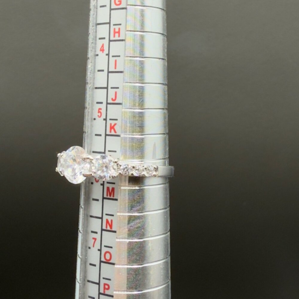 Three Stone Cubic Zirconia Engagement Ring Silver Tone Round Cut Size 6 - Picture 14 of 14